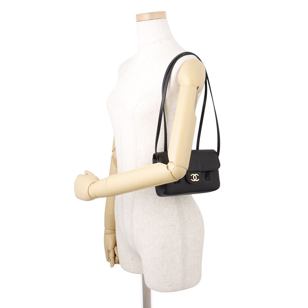 Chanel Shoulder Bag Strap Clutch CC Logo Caviar Leather 26 Pre Collection Black — view 4