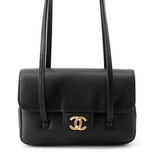 Chanel Shoulder Bag Strap Clutch CC Logo Caviar Leather 26 Pre Collection Black