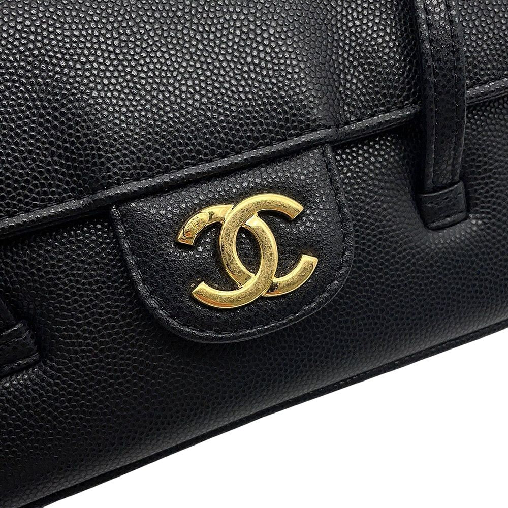 Chanel Shoulder Bag Strap Clutch CC Logo Caviar Leather 26 Pre Collection Black — view 7