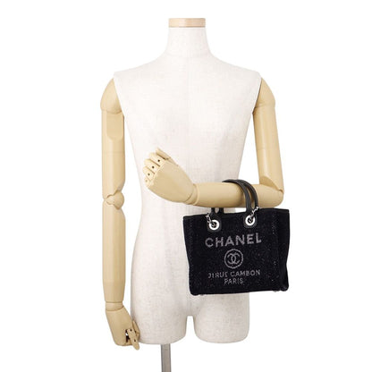 Chanel Tote Bag Deauville Line Mini Logo Glitter Tweed Leather Black — view 4