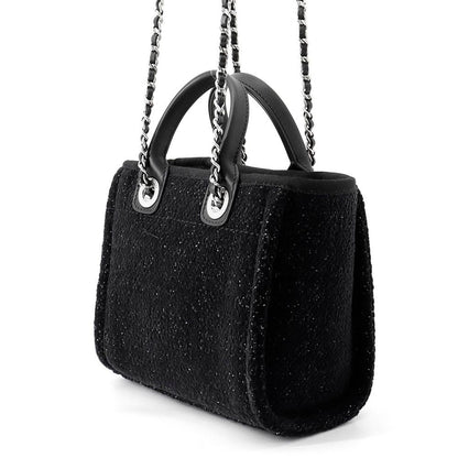 Chanel Tote Bag Deauville Line Mini Logo Glitter Tweed Leather Black — view 2