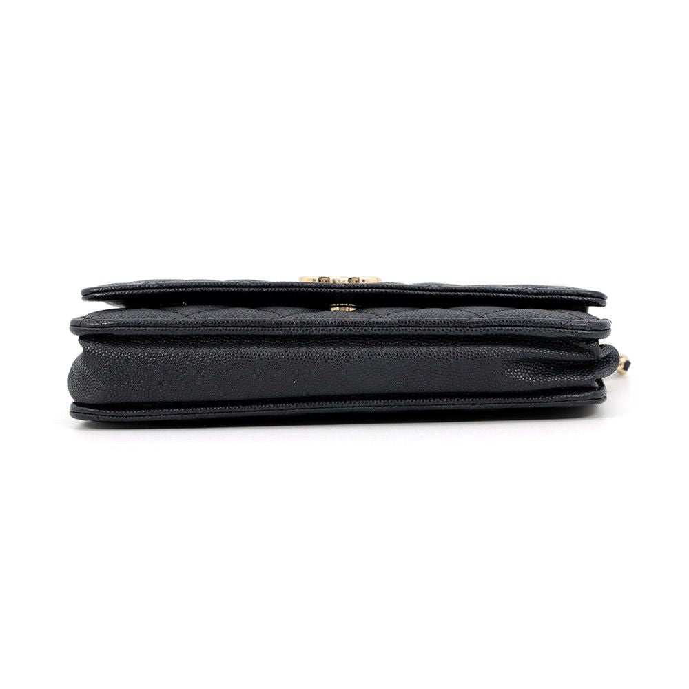Chanel Chain Wallet Quilted CC Logo Caviar Leather Black Shoulder Bag — view 3