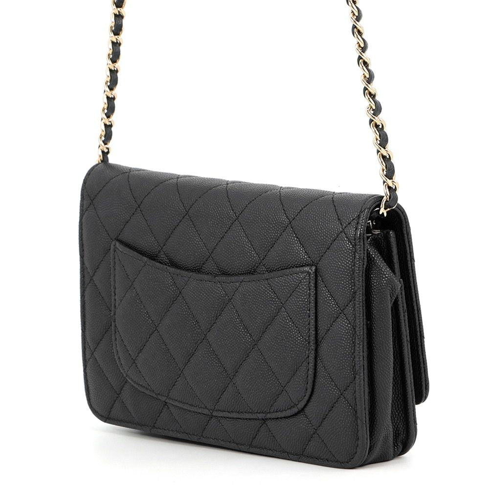 Chanel Chain Wallet Quilted CC Logo Caviar Leather Black Shoulder Bag — view 2