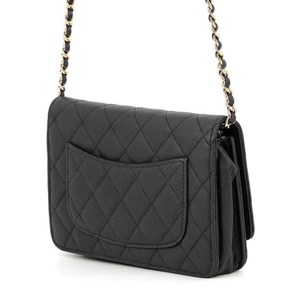 Chanel Chain Wallet Quilted CC Logo Caviar Leather Black Shoulder Bag — view 2