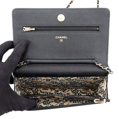 Chanel Chain Wallet Quilted CC Logo Caviar Leather Black Shoulder Bag — view 6