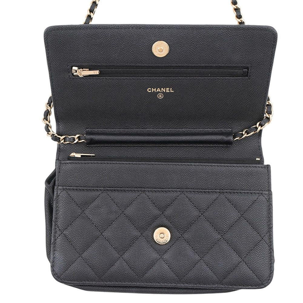Chanel Chain Wallet Quilted CC Logo Caviar Leather Black Shoulder Bag — view 5