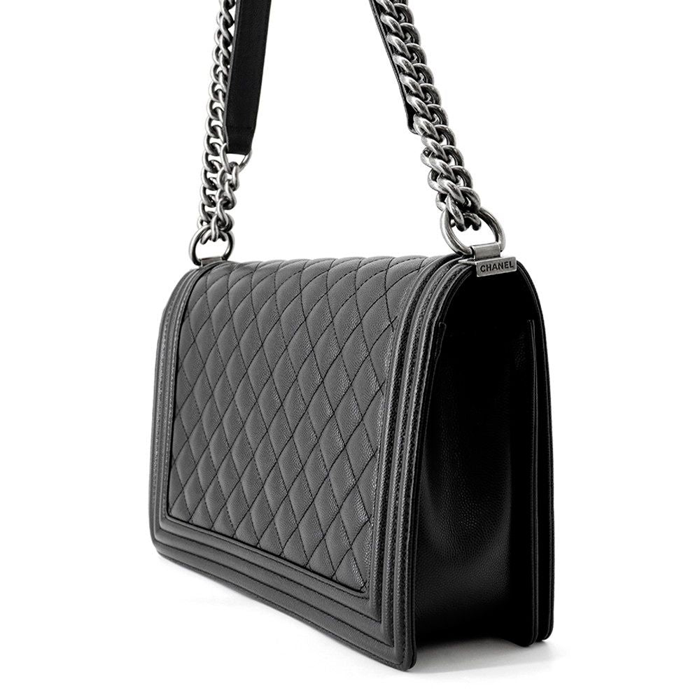 Chanel Chain Shoulder Bag Boy Large Quilted CC Logo Caviar Leather Black — view 2