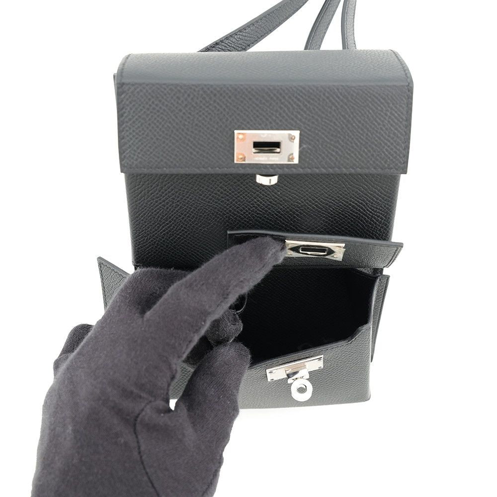 Hermes Shoulder Bag Kelly Multi Pocket Black Silver Epsom — view 6