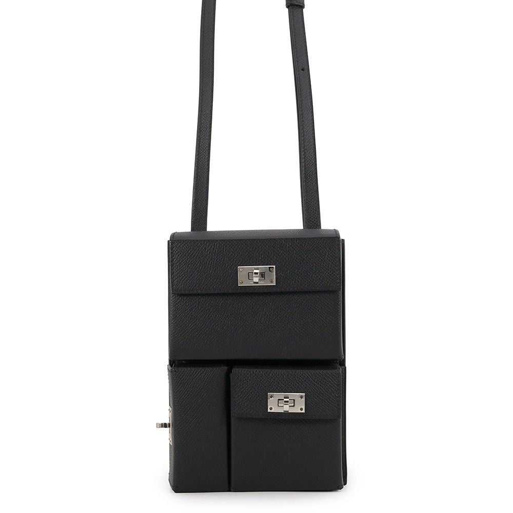 Hermes Shoulder Bag Kelly Multi Pocket Black Silver Epsom