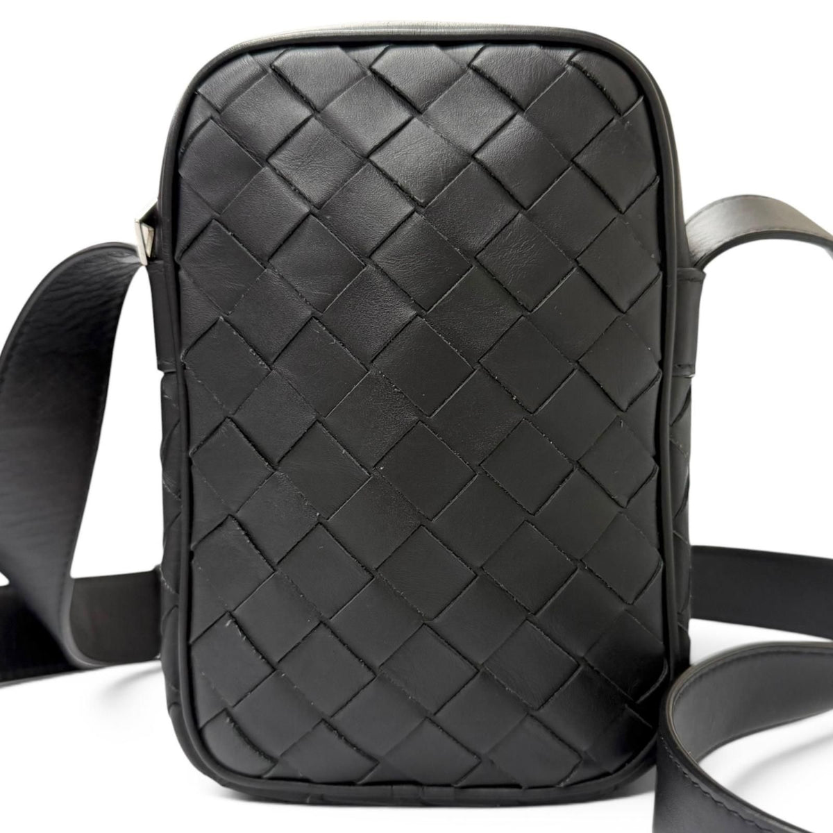 Bottega Veneta Leather Intrecciato Phone Pouch Shoulder Bag Black