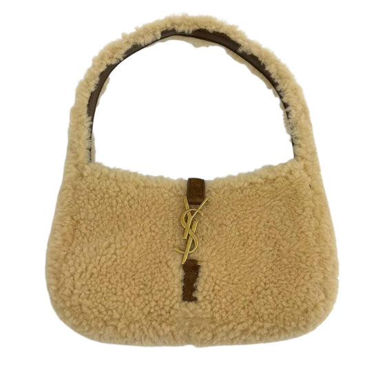 Saint Laurent Paris le 5 7 Shearling Suede Leather Mini Hobo Fleece
