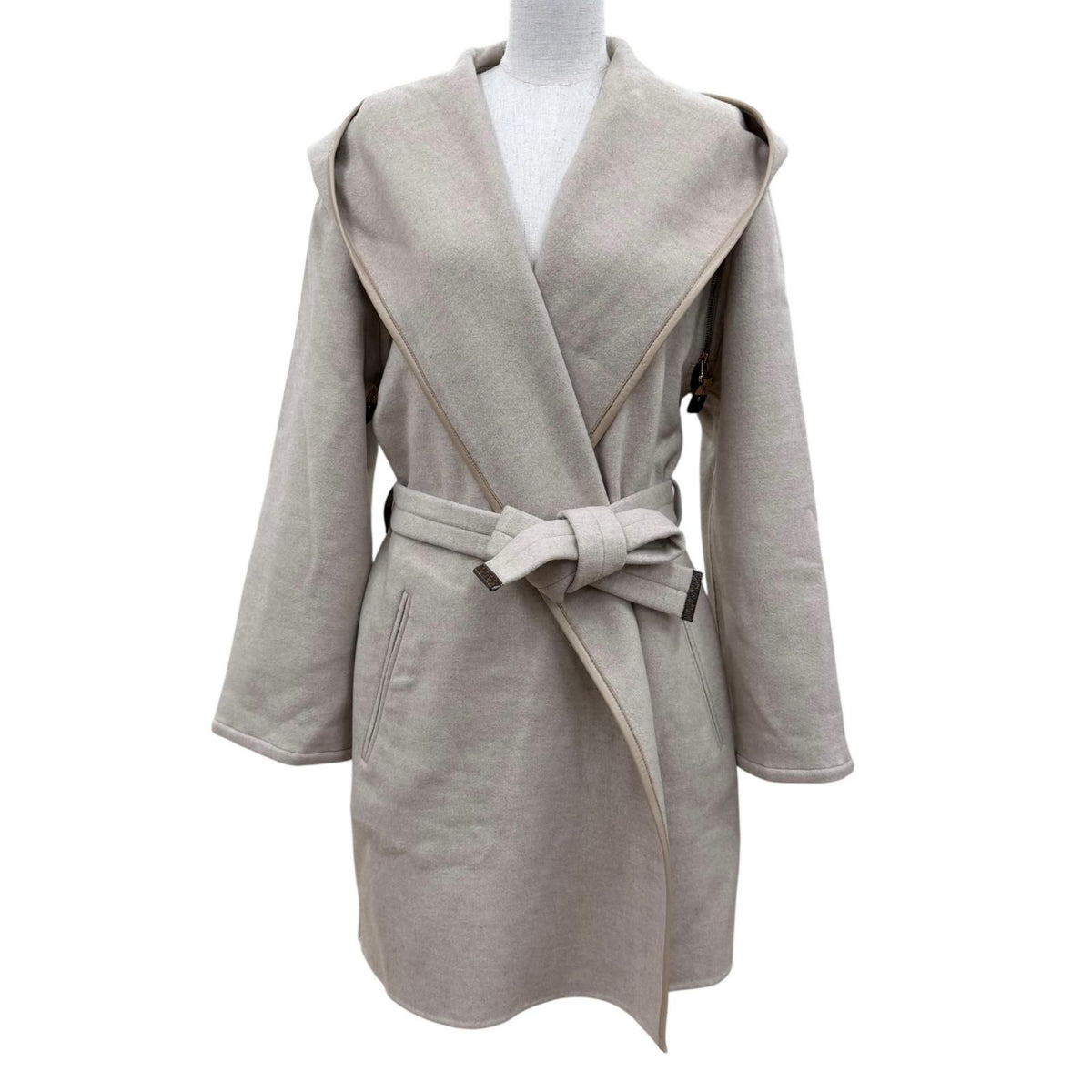 Louis Vuitton Cashmere Wool 2-Way Hooded Wrap Coat Beige 36