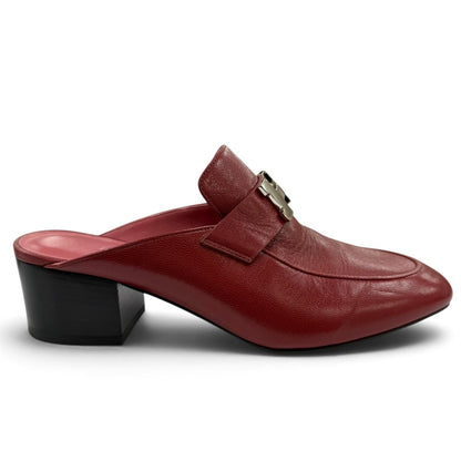 Hermes Paradis Silver Constance H Logo Leather Sandals Red — view 7
