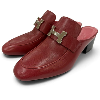 Hermes Paradis Silver Constance H Logo Leather Sandals Red