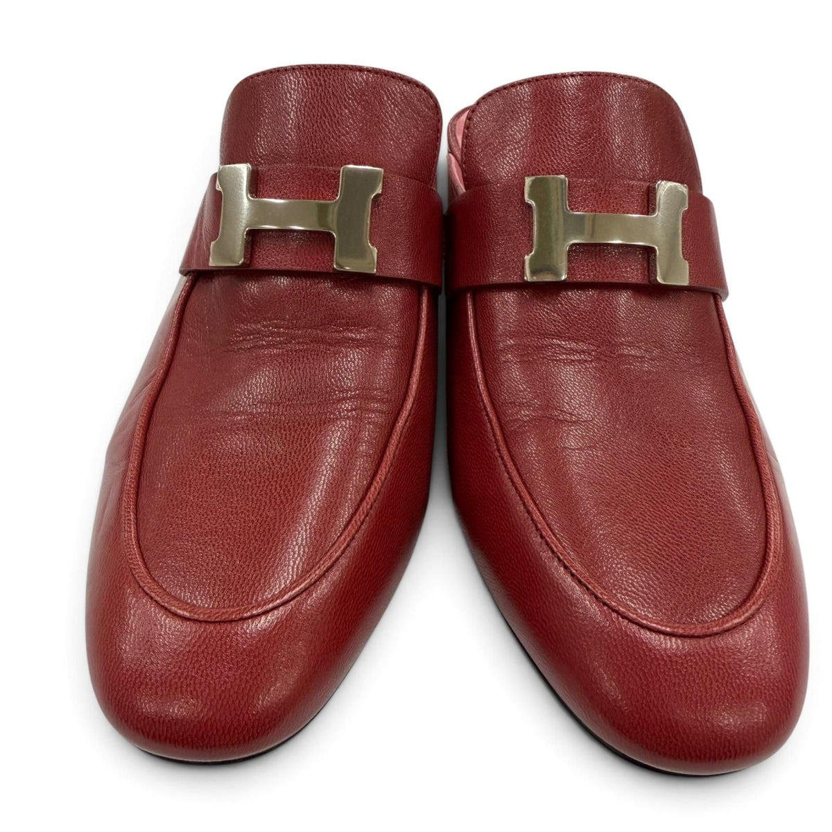 Hermes Paradis Silver Constance H Logo Leather Sandals Red — view 3