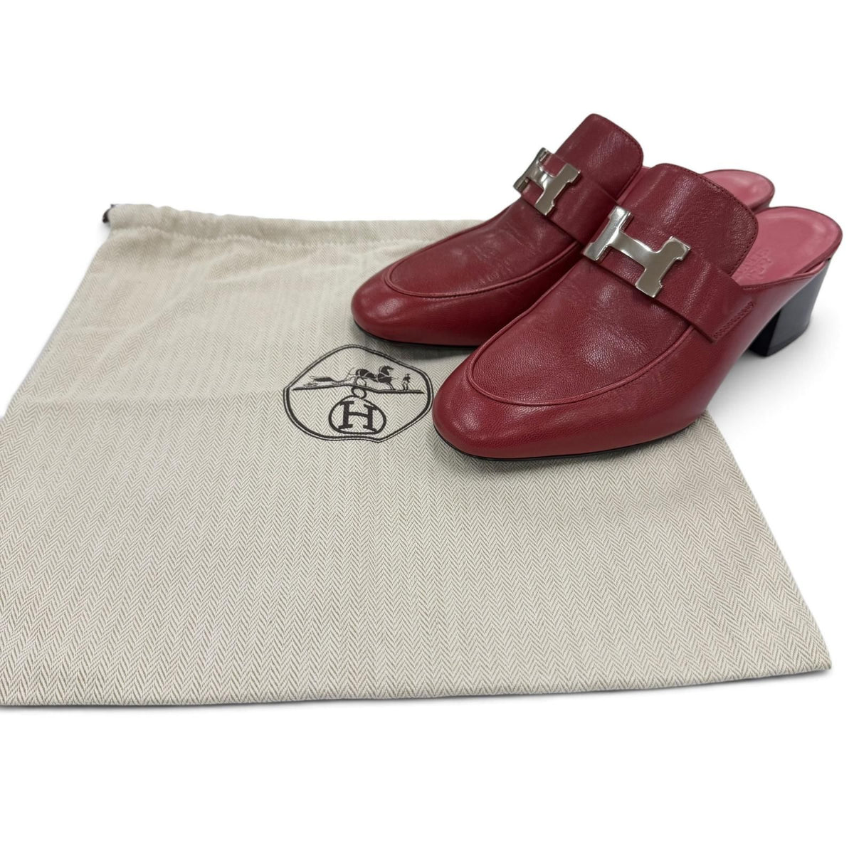 Hermes Paradis Silver Constance H Logo Leather Sandals Red — view 2