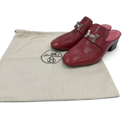 Hermes Paradis Silver Constance H Logo Leather Sandals Red — view 2
