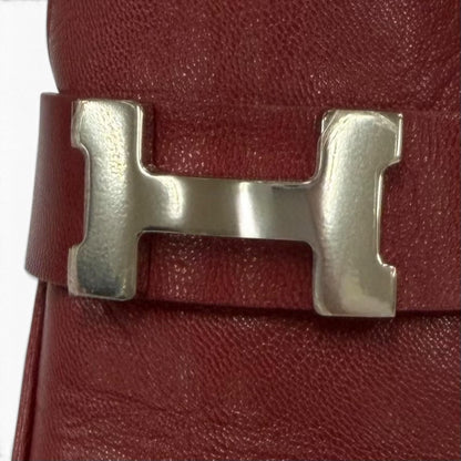 Hermes Paradis Silver Constance H Logo Leather Sandals Red — view 8