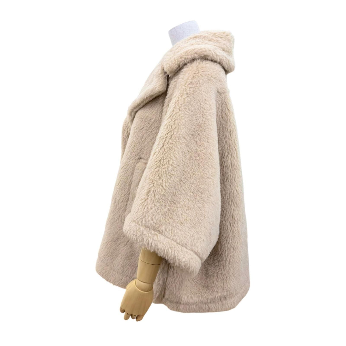 Max Mara Teddy Bear Alpaca Silk Blend Cape Poncho Coat Beige — view 3