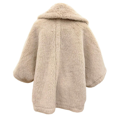 Max Mara Teddy Bear Alpaca Silk Blend Cape Poncho Coat Beige — view 4