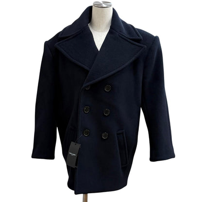 Saint Laurent Paris Wool Silk Blend Double Breasted Pea Coat 36