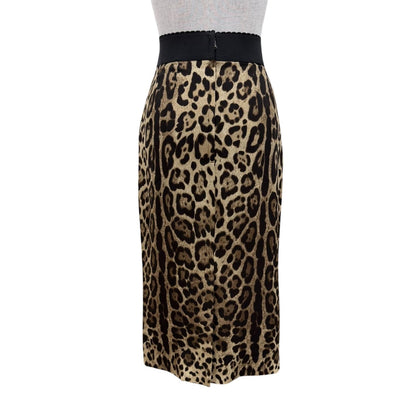 Dolce & Gabbana Silk Leopard Print Long Skirt Beige Brown 38 — view 4