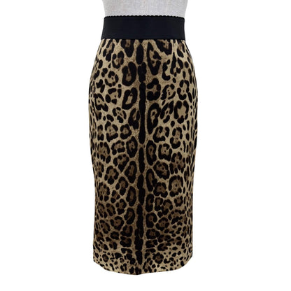 Dolce & Gabbana Silk Leopard Print Long Skirt Beige Brown 38