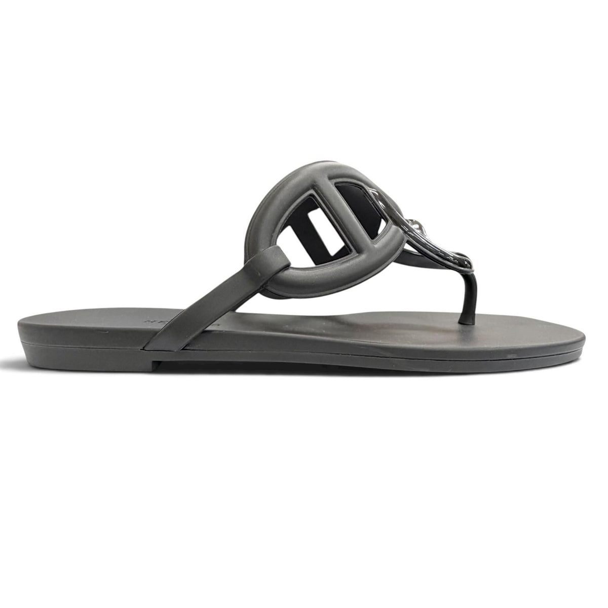 Hermes Chaine D'ancre Motif Rubber Flat Sandals Black — view 7