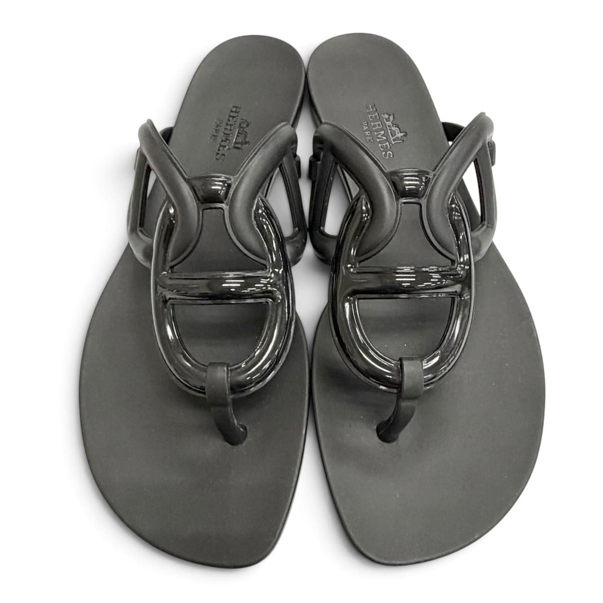 Hermes Chaine D'ancre Motif Rubber Flat Sandals Black — view 3