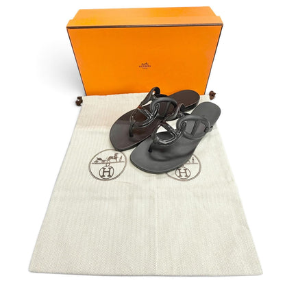 Hermes Chaine D'ancre Motif Rubber Flat Sandals Black — view 2