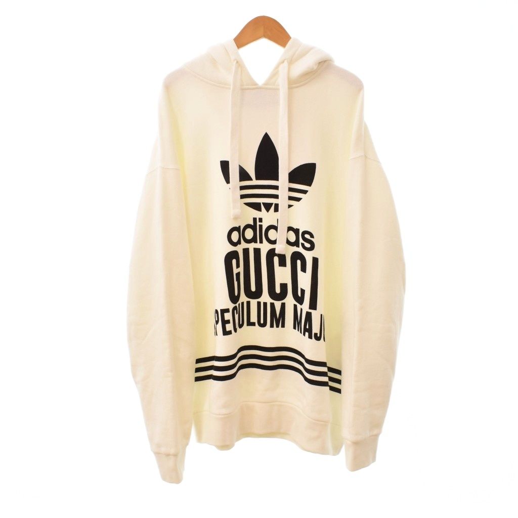 Gucci Adidas Logo Print Pullover Hoodie White M