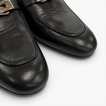 Hermes Oz Chevre Silver Kelly Buckle Mules Black — view 8