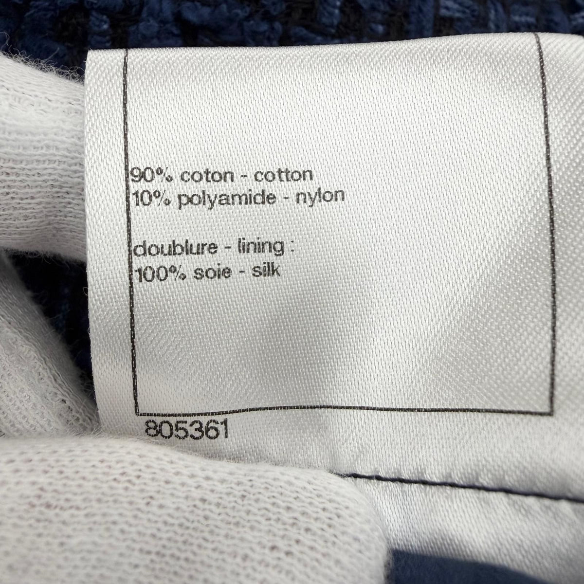 Chanel CC Logo Button Tweed Jacket Collarless Navy 36 — view 8