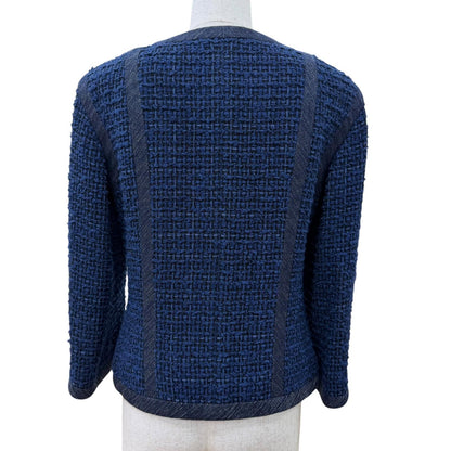 Chanel CC Logo Button Tweed Jacket Collarless Navy 36 — view 4