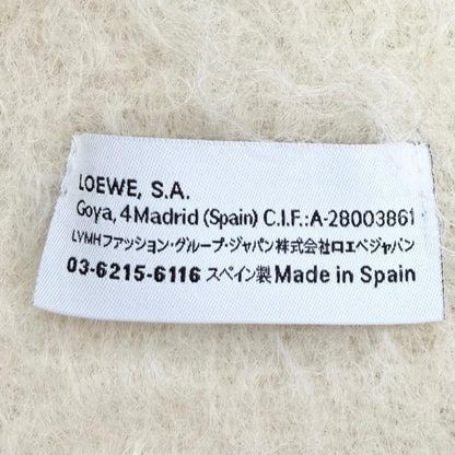 Loewe Wool Mohair Anagram Leather Patch Border Fringe Long Scarf Ivory — view 7