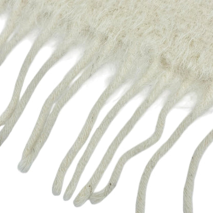 Loewe Wool Mohair Anagram Leather Patch Border Fringe Long Scarf Ivory — view 5
