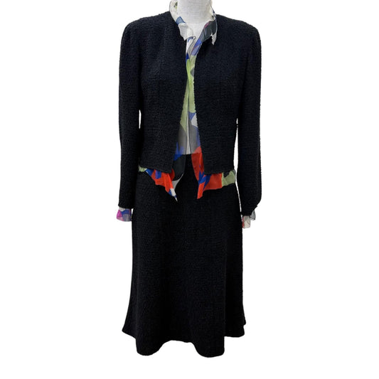 Chanel Vintage Silk Use CC Logo Circle Parts Tweed Jacket Skirt Set 34