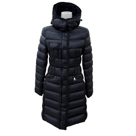 Moncler Hermine Logo Patch Hooded Zip Down Coat Black