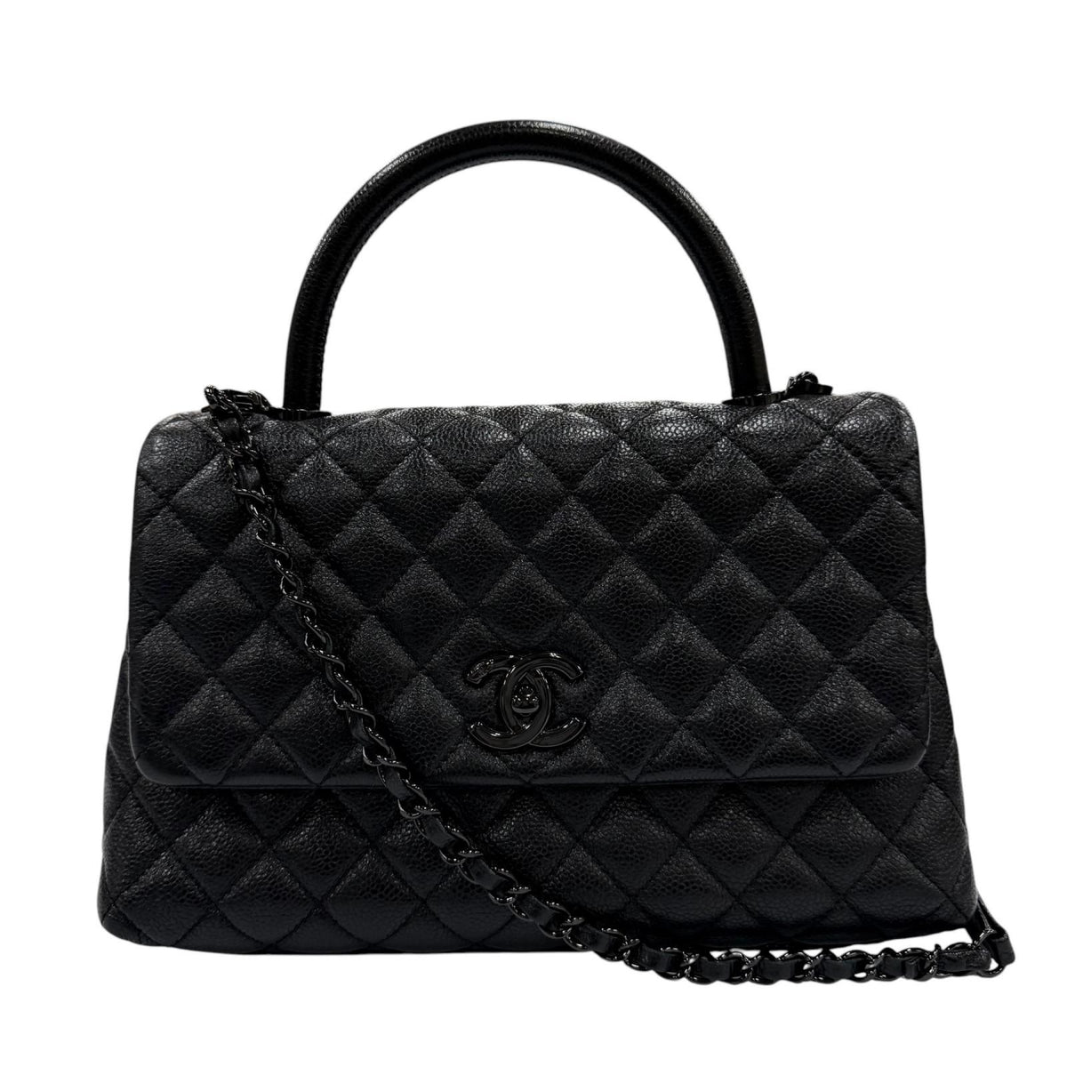 Chanel Coco Handle 29 Large Top Caviar Leather Flap 2-Way Handbag Black