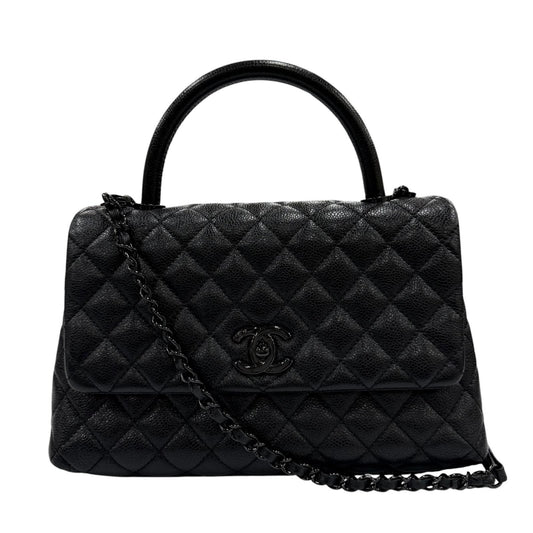 Chanel Coco Handle 29 Large Top Caviar Leather Flap 2-Way Handbag Black