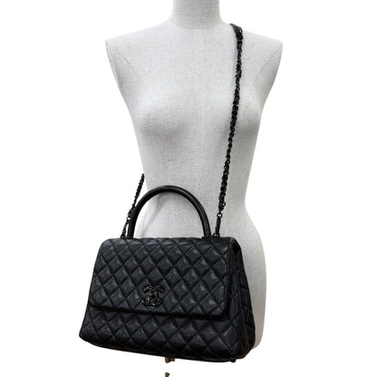 Chanel Coco Handle 29 Large Top Caviar Leather Flap 2-Way Handbag Black — view 3