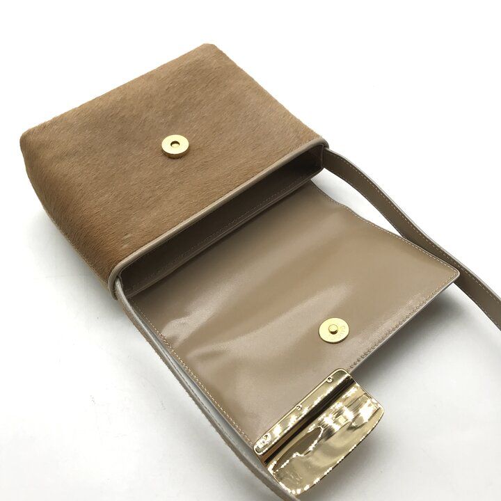 Gucci Vintage Calf Hair Shoulder Bag Beige G Logo — view 8