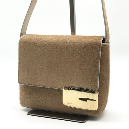 Gucci Vintage Calf Hair Shoulder Bag Beige G Logo — view 2