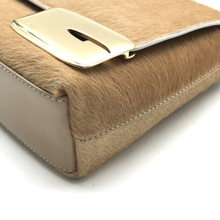 Gucci Vintage Calf Hair Shoulder Bag Beige G Logo — view 6
