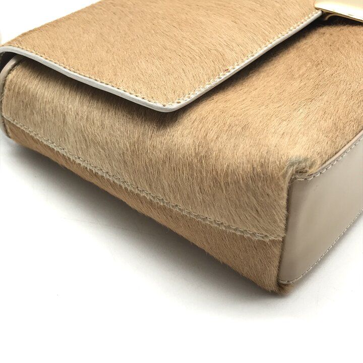 Gucci Vintage Calf Hair Shoulder Bag Beige G Logo — view 5