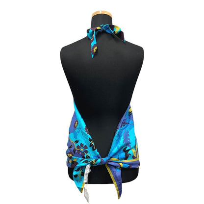 Dior Flower Halter Neck Silk Top Shirt Blouse Blue Multi — view 3