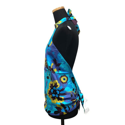 Dior Flower Halter Neck Silk Top Shirt Blouse Blue Multi — view 2