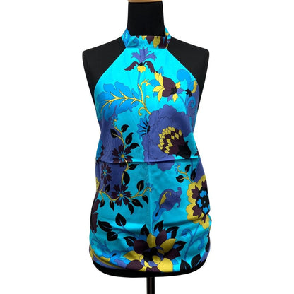 Dior Flower Halter Neck Silk Top Shirt Blouse Blue Multi
