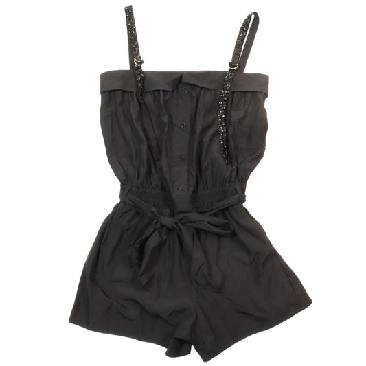 Louis Vuitton Damier Strap Silk Camisole Jumpsuit Shorts Black 38