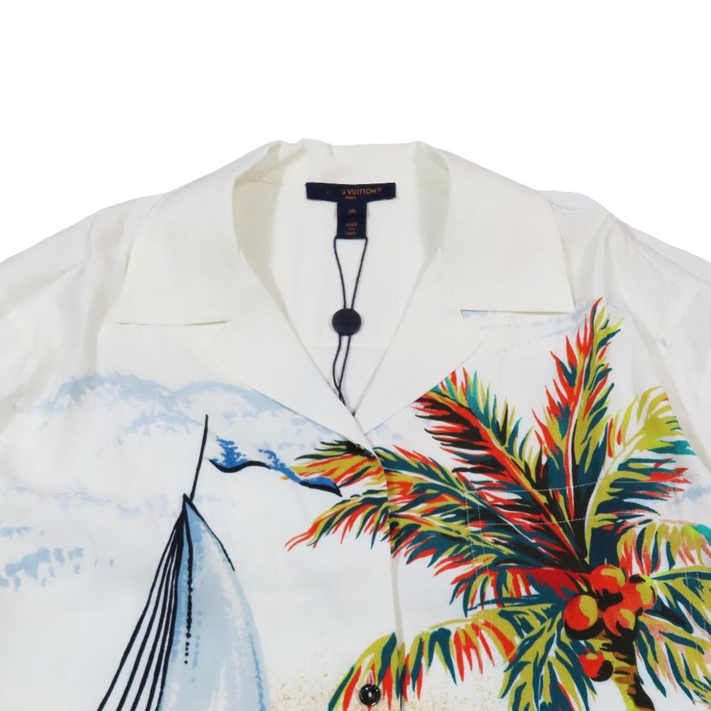 Louis Vuitton Sunset Sailboat Open Collar Shirt Blouse Short Sleeve Top White 36 — view 3
